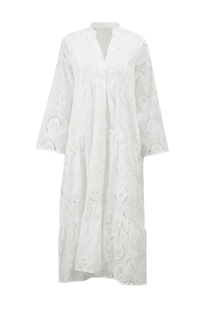 Vestido Maxi de Calado, mangas 3/4, escote en V, verano