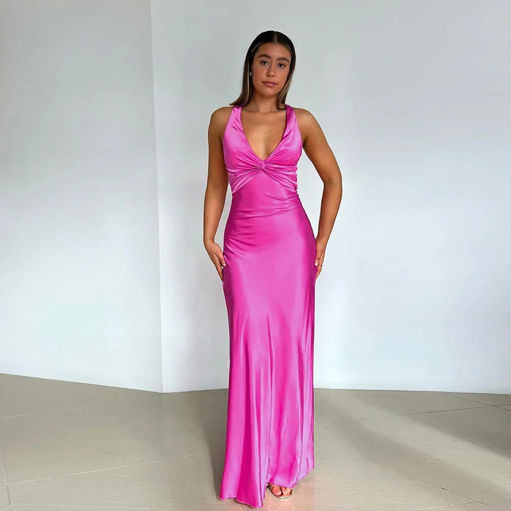 Vestido maxi para mujeres con escote cruzado y espalda descubierta