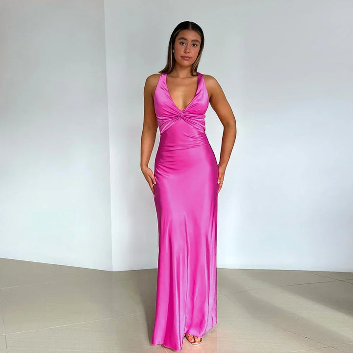 Vestido maxi para mujeres con escote cruzado y espalda descubierta