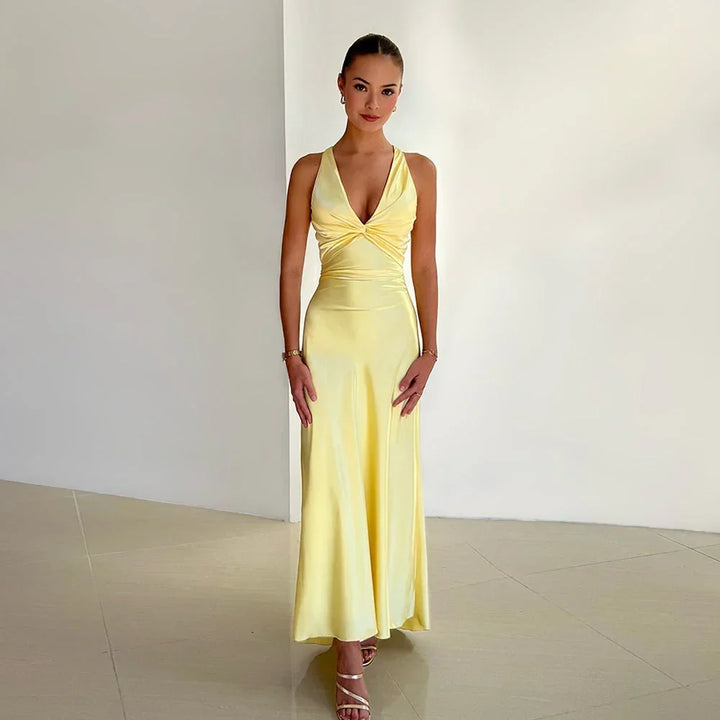 Vestido maxi para mujeres con escote cruzado y espalda descubierta