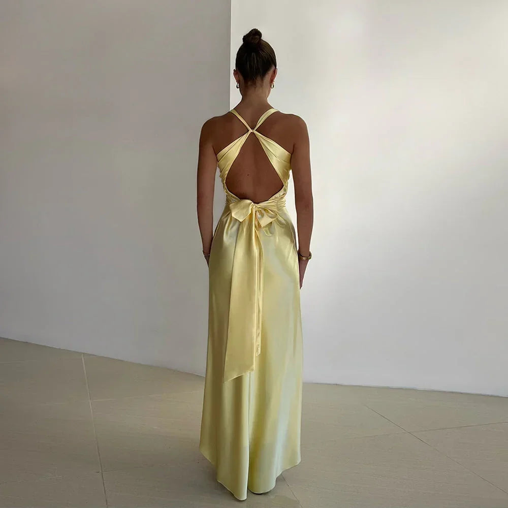 Vestido maxi para mujeres con escote cruzado y espalda descubierta