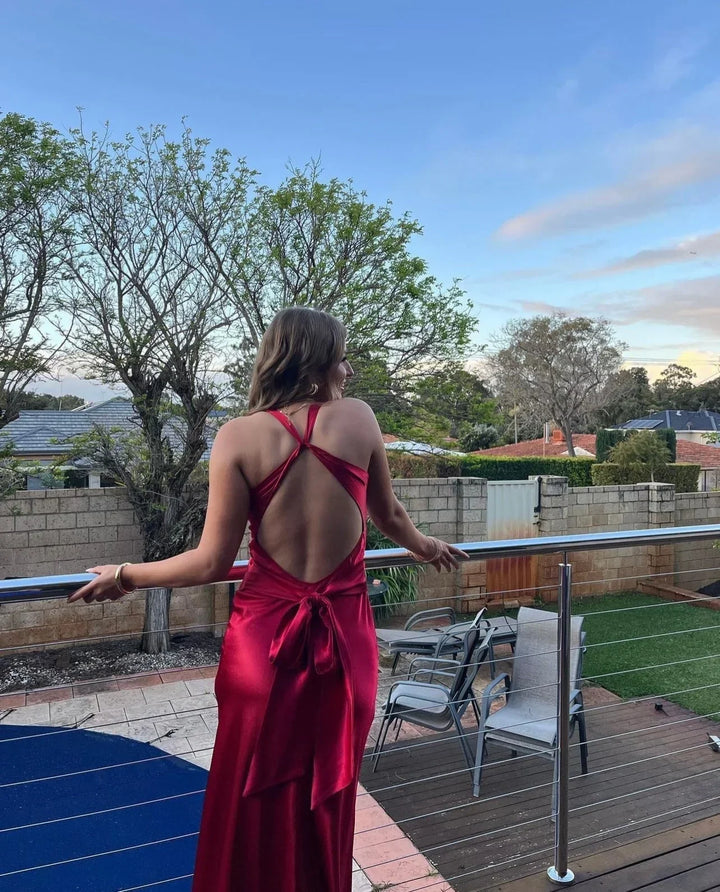 Vestido maxi para mujeres con escote cruzado y espalda descubierta