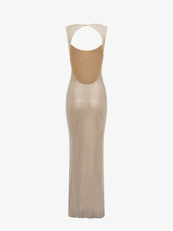 Vestido maxi de lentejuelas sin espalda para mujeres