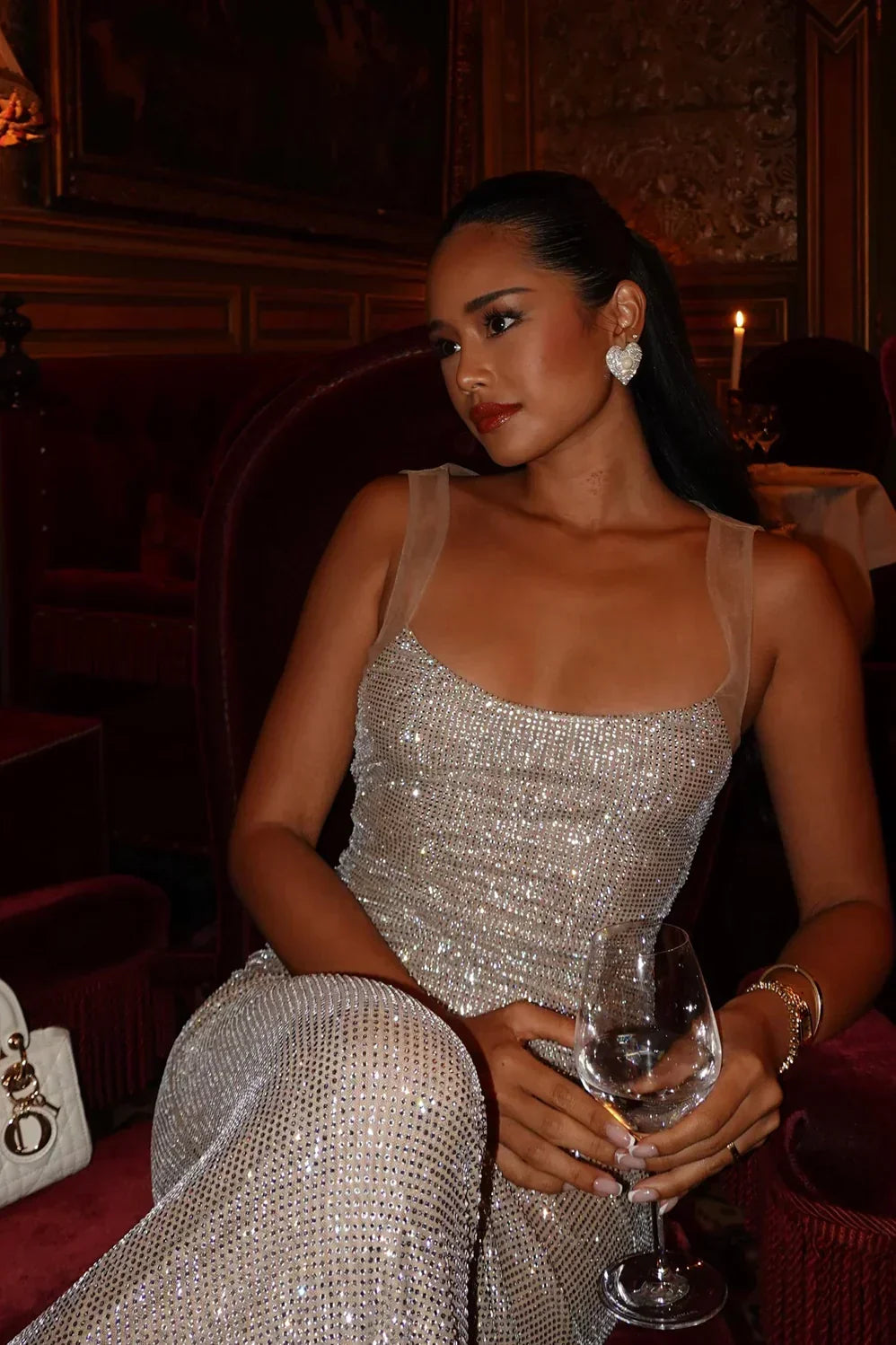 Vestido maxi de lentejuelas sin espalda para mujeres