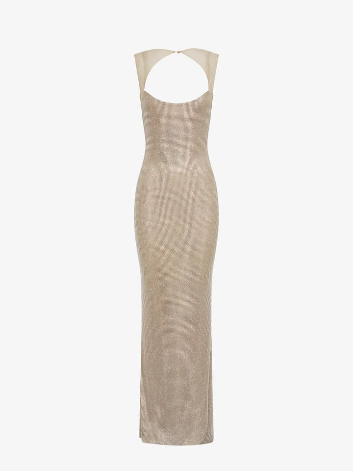 Vestido maxi de lentejuelas sin espalda para mujeres