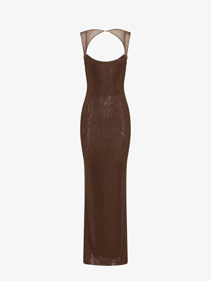 Vestido maxi de lentejuelas sin espalda para mujeres