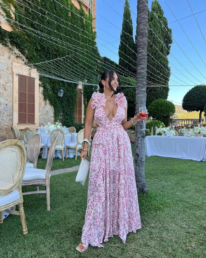 Vestido Maxi floral sin mangas para mujeres