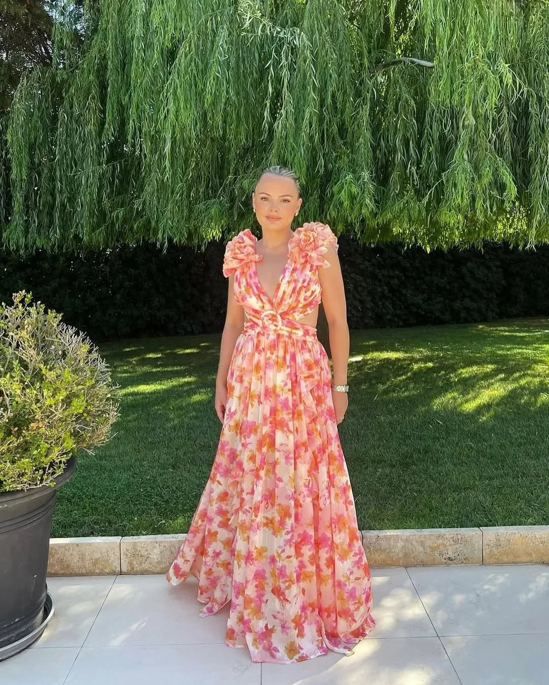 Vestido Maxi floral sin mangas para mujeres