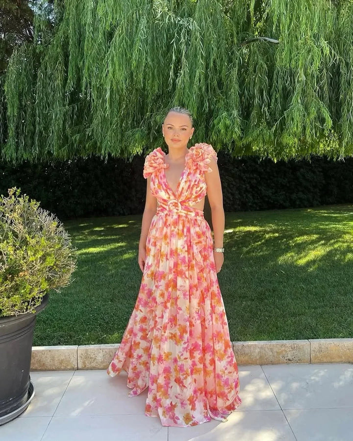 Vestido Maxi floral sin mangas para mujeres