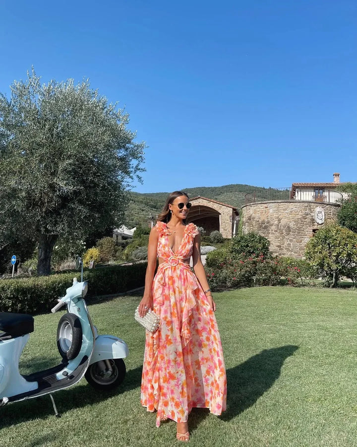 Vestido Maxi floral sin mangas para mujeres