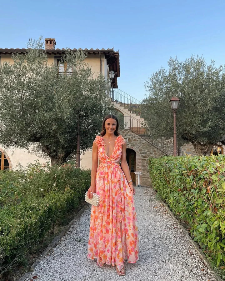 Vestido Maxi floral sin mangas para mujeres