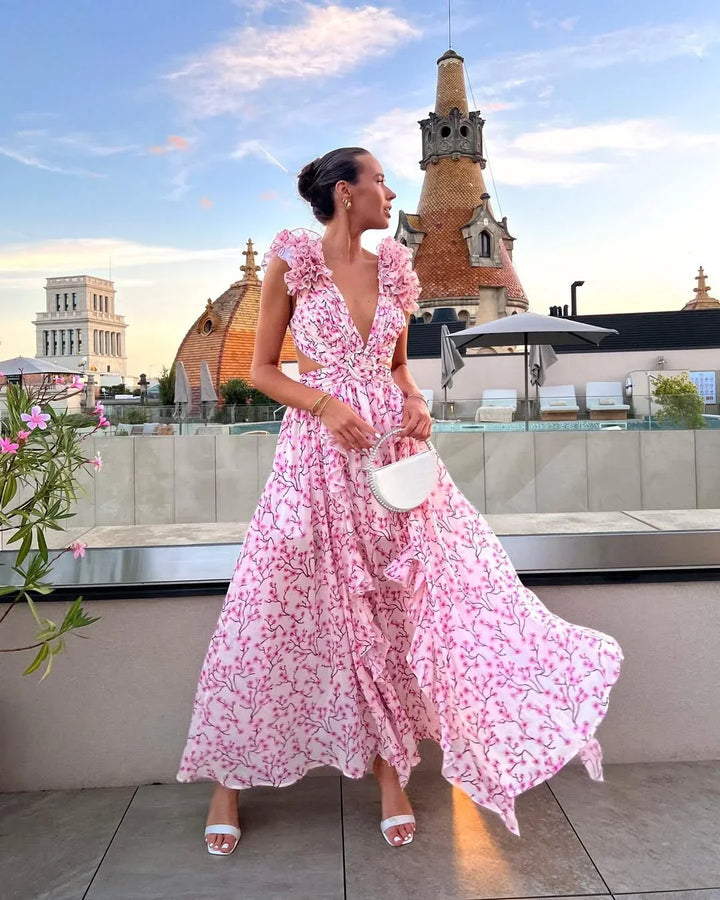 Vestido Maxi floral sin mangas para mujeres