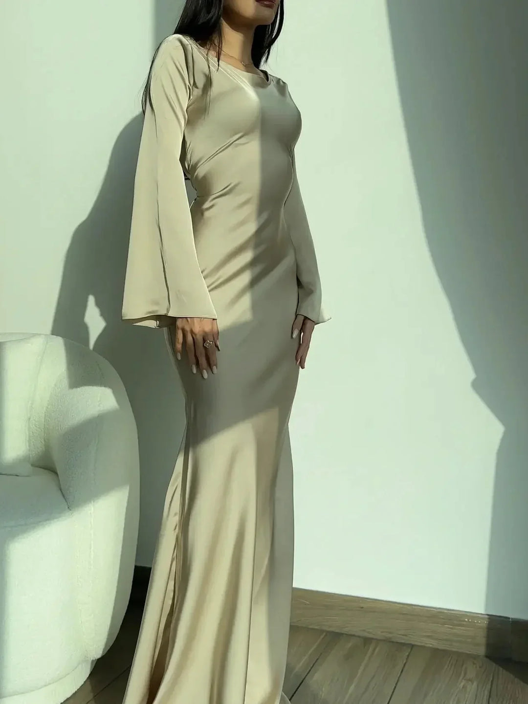 Vestido maxi de mujer con mangas largas para invitada de boda