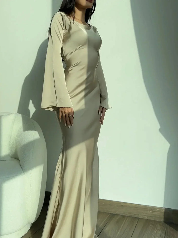 Vestido maxi de mujer con mangas largas para invitada de boda