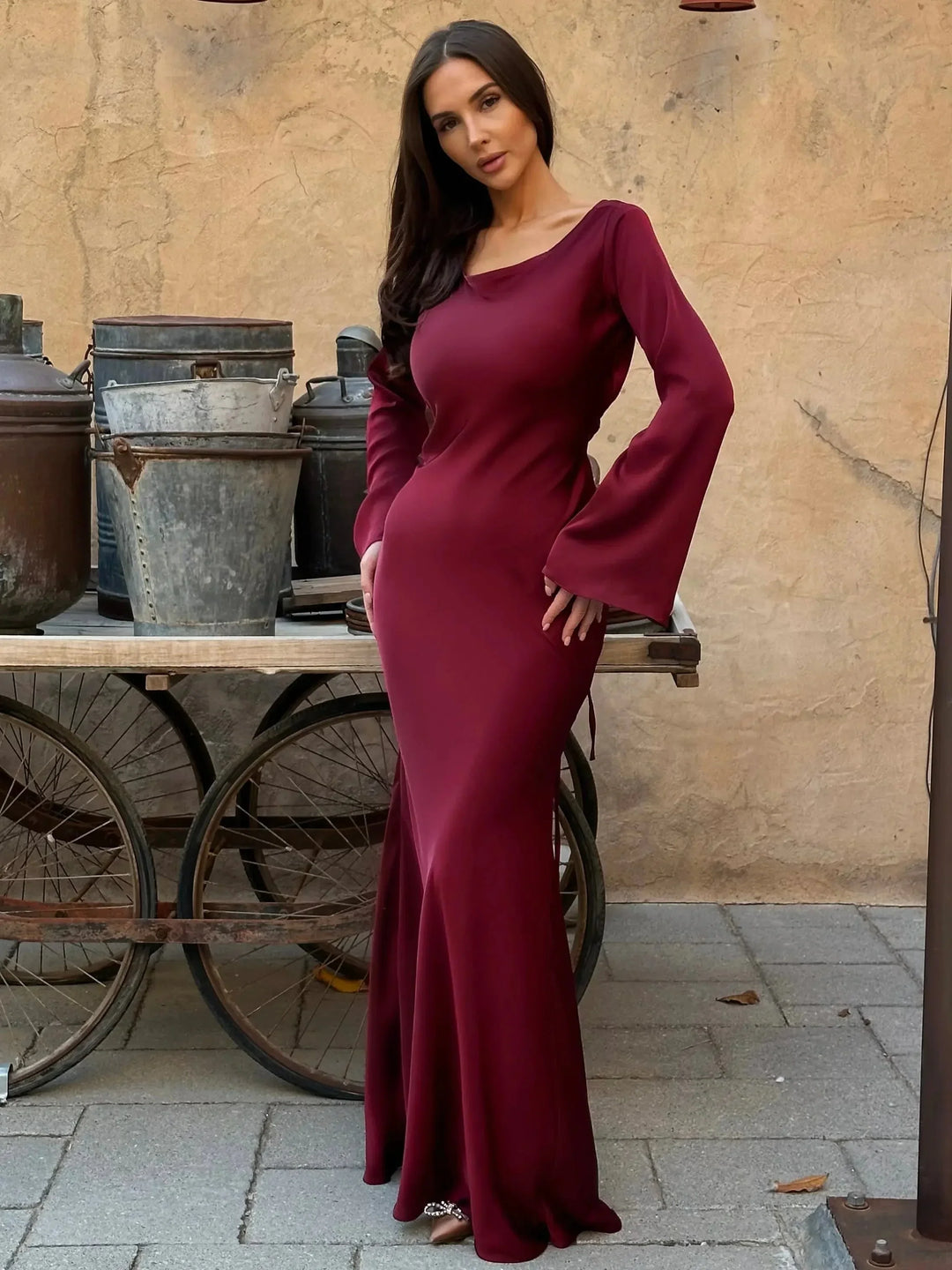 Vestido maxi de mujer con mangas largas para invitada de boda