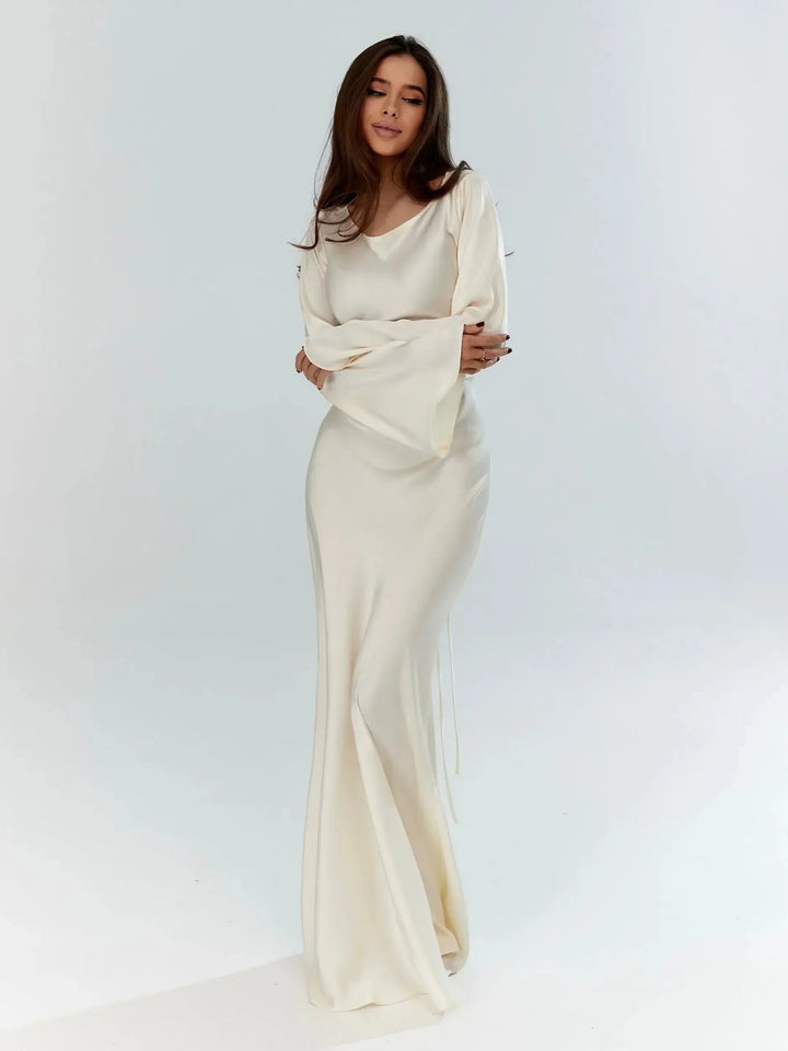 Vestido maxi de mujer con mangas largas para invitada de boda