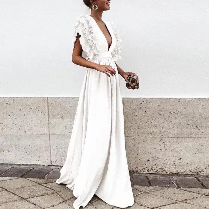 Vestido maxi de mujer Flowy con mangas y escote con volantes