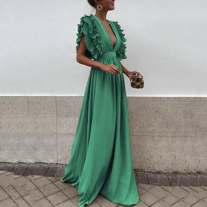 Vestido maxi de mujer Flowy con mangas y escote con volantes