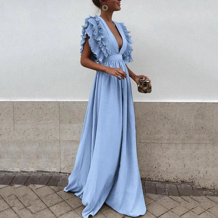 Vestido maxi de mujer Flowy con mangas y escote con volantes