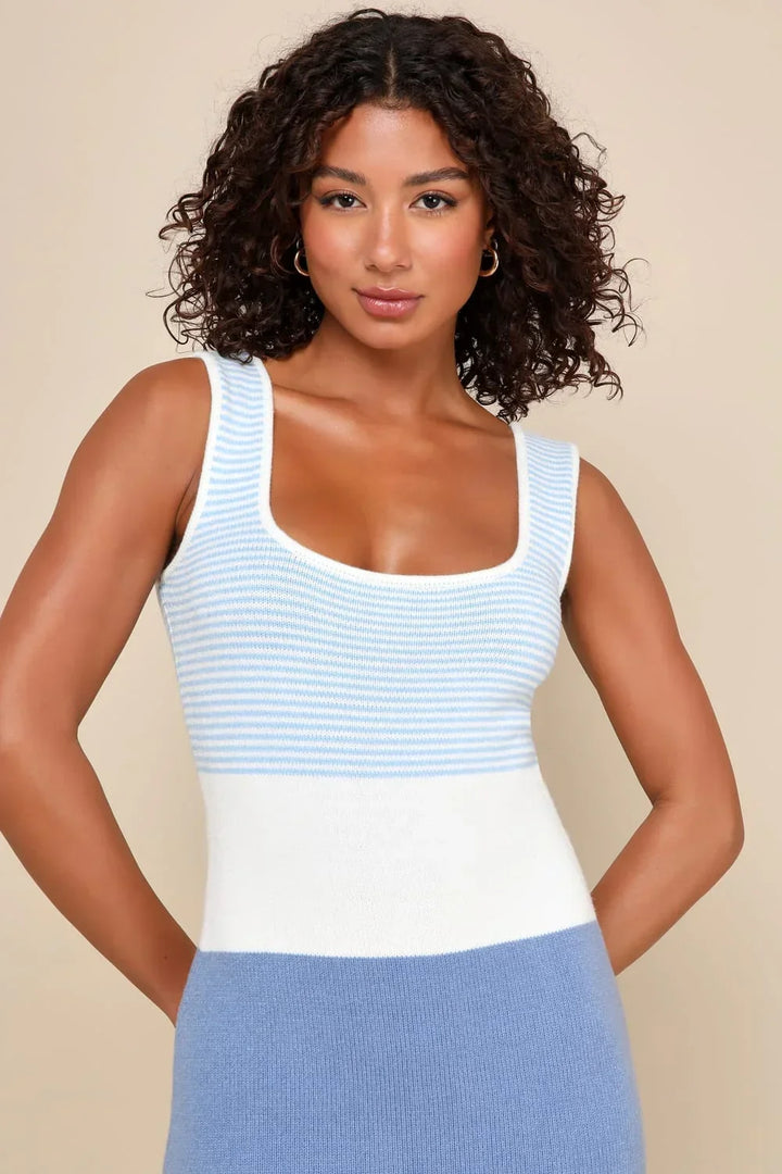 Vestido Maxi a rayas azul y blanco para mujeres