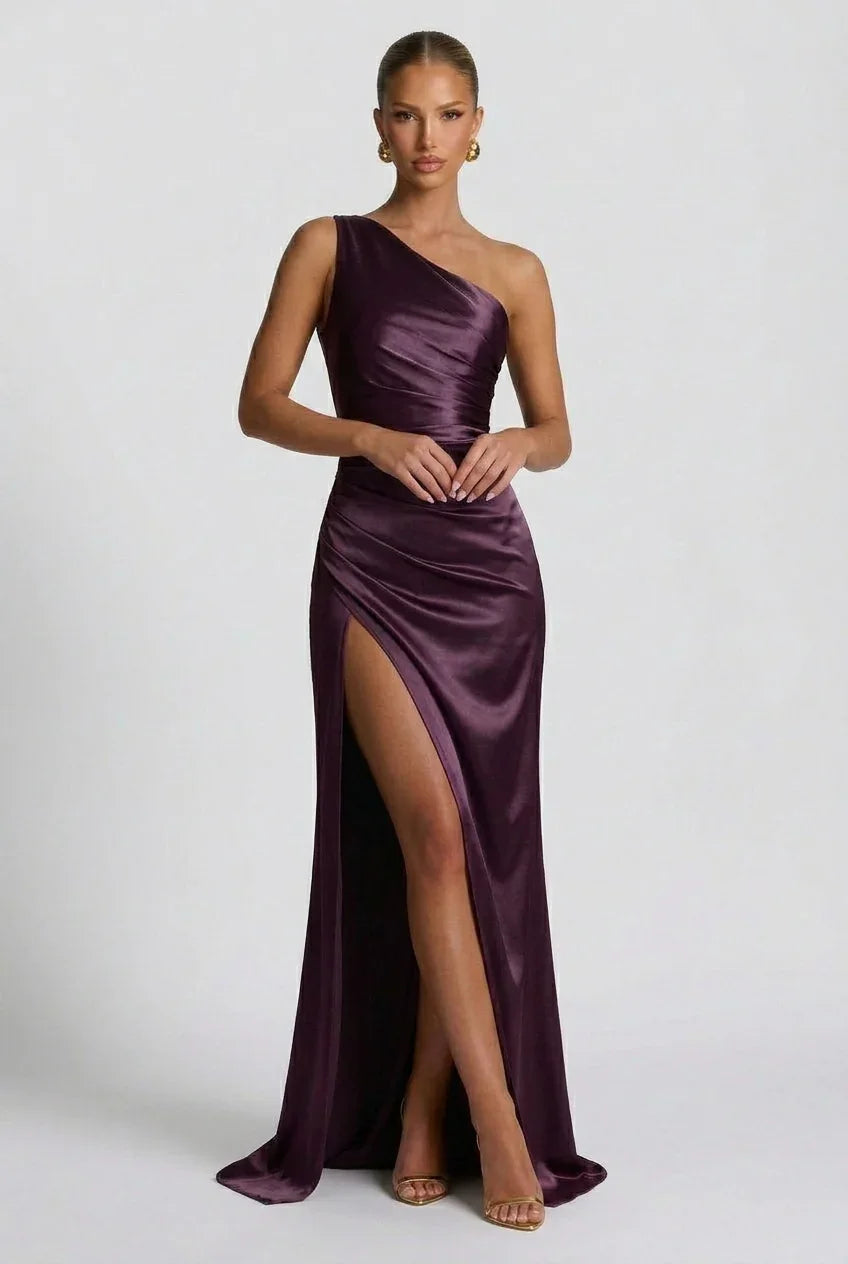 Vestido maxi de satén con abertura para mujeres
