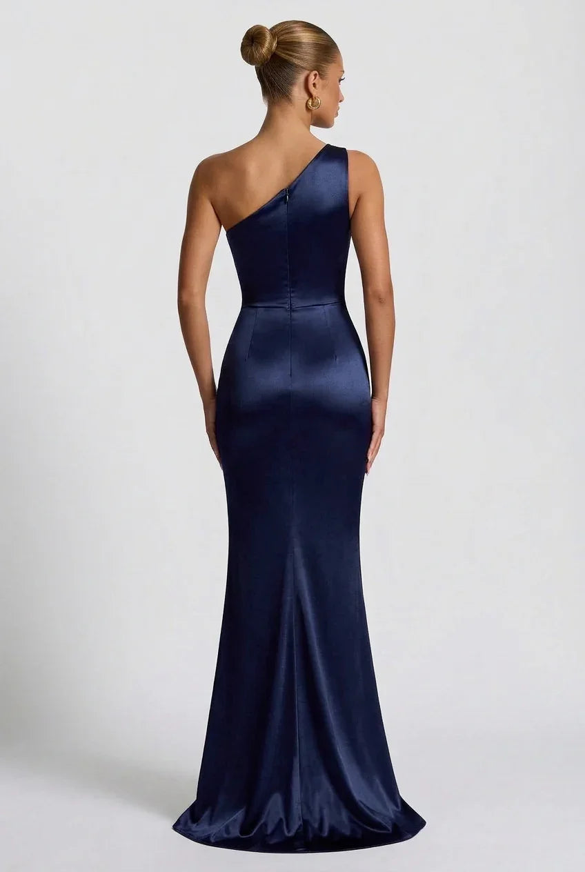 Vestido maxi de satén con abertura para mujeres