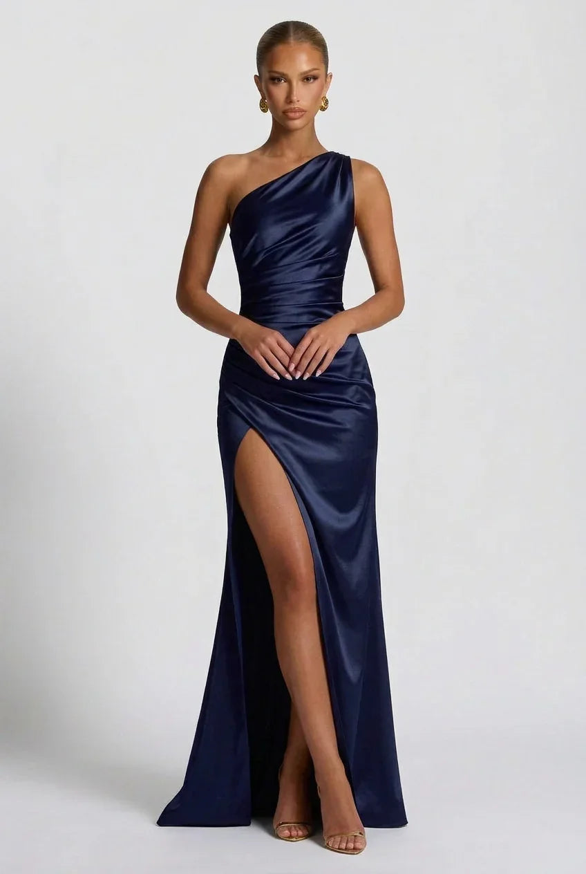 Vestido maxi de satén con abertura para mujeres
