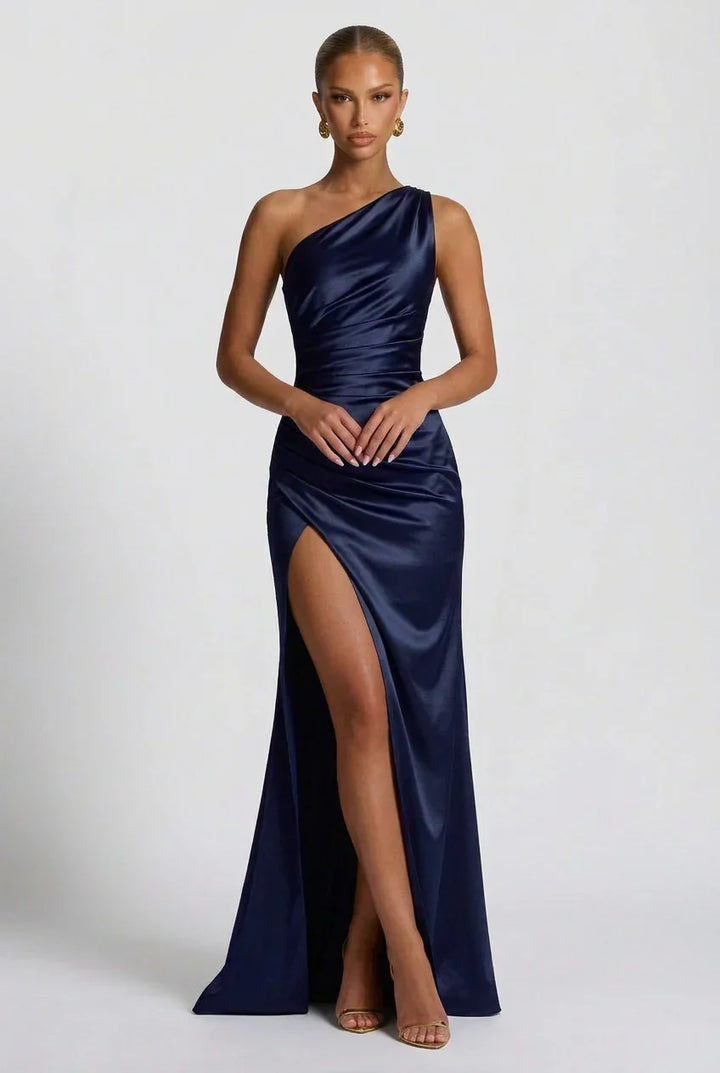Vestido maxi de satén con abertura para mujeres