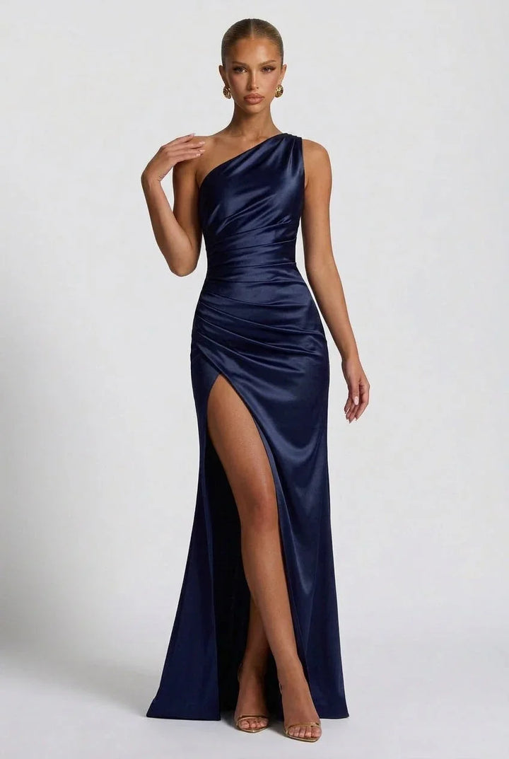 Vestido maxi de satén con abertura para mujeres