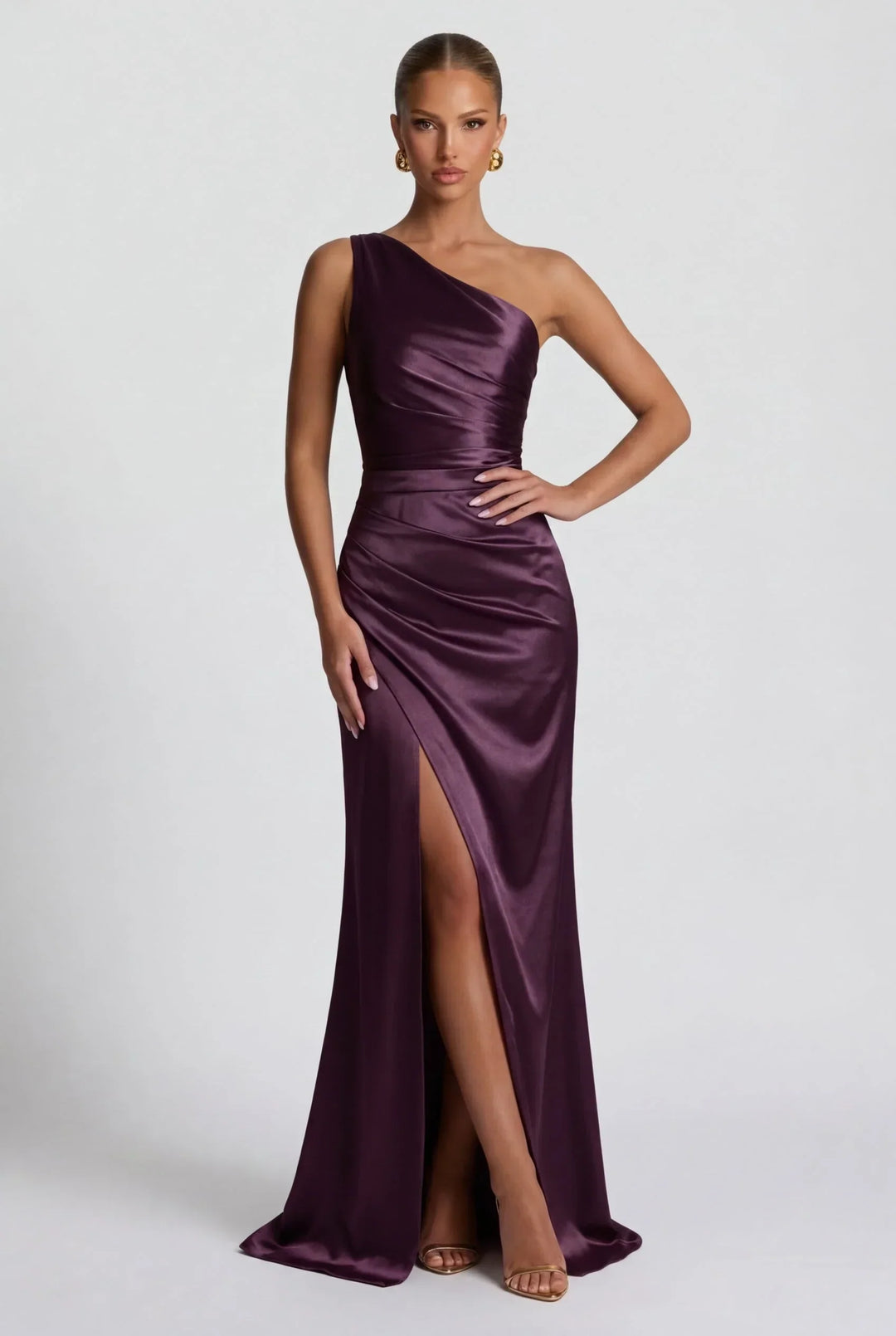 Vestido maxi de satén con abertura para mujeres