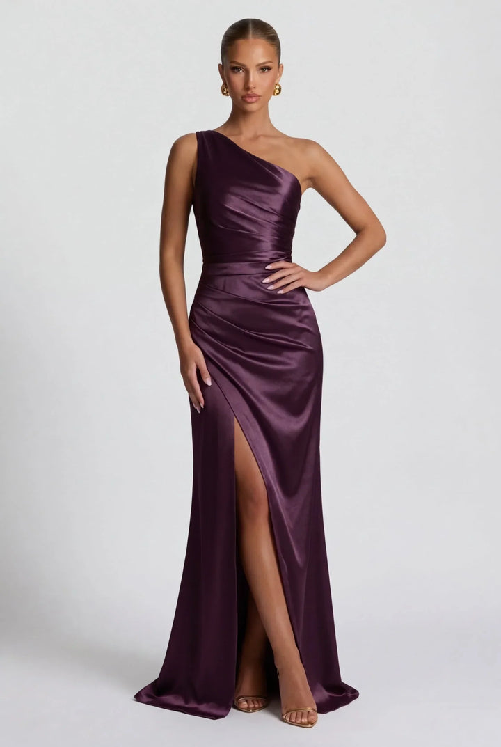 Vestido maxi de satén con abertura para mujeres