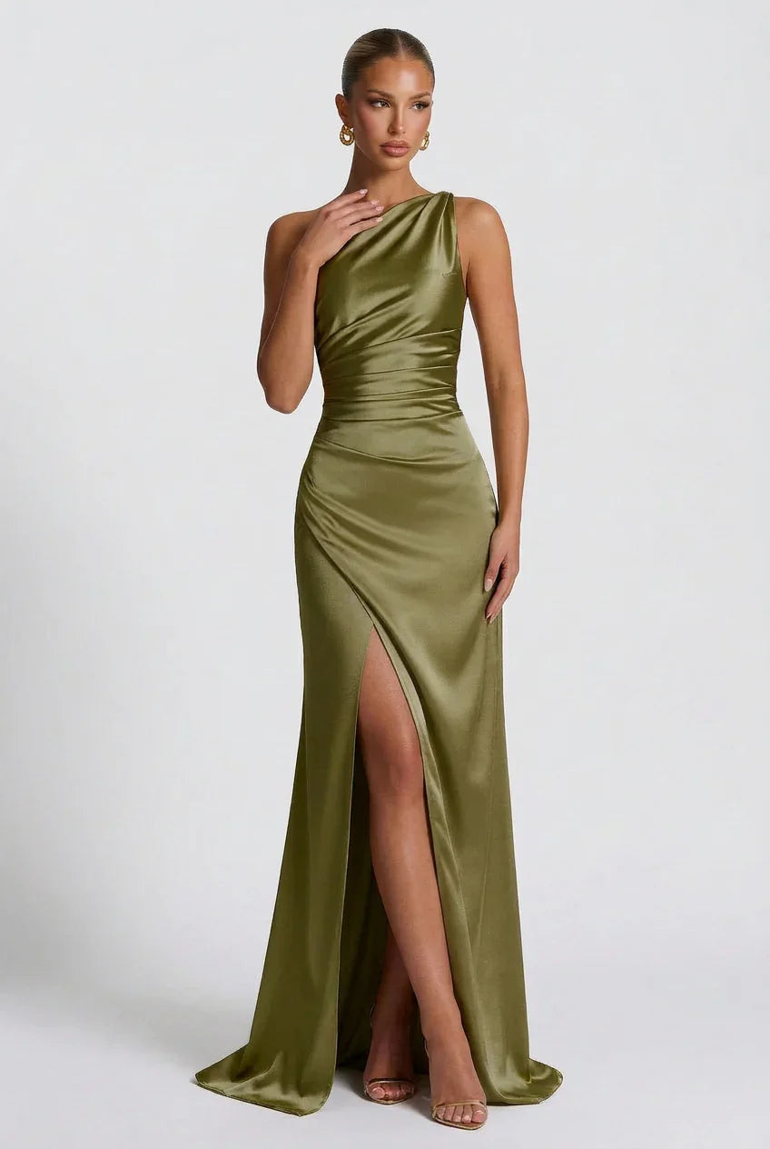 Vestido maxi de satén con abertura para mujeres