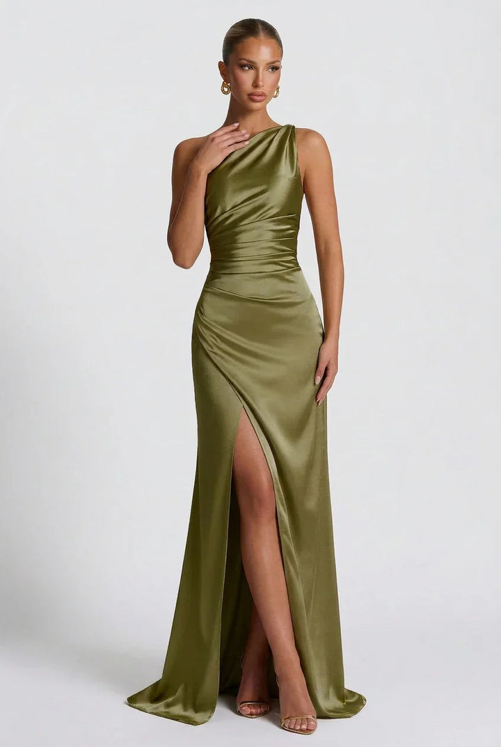 Vestido maxi de satén con abertura para mujeres