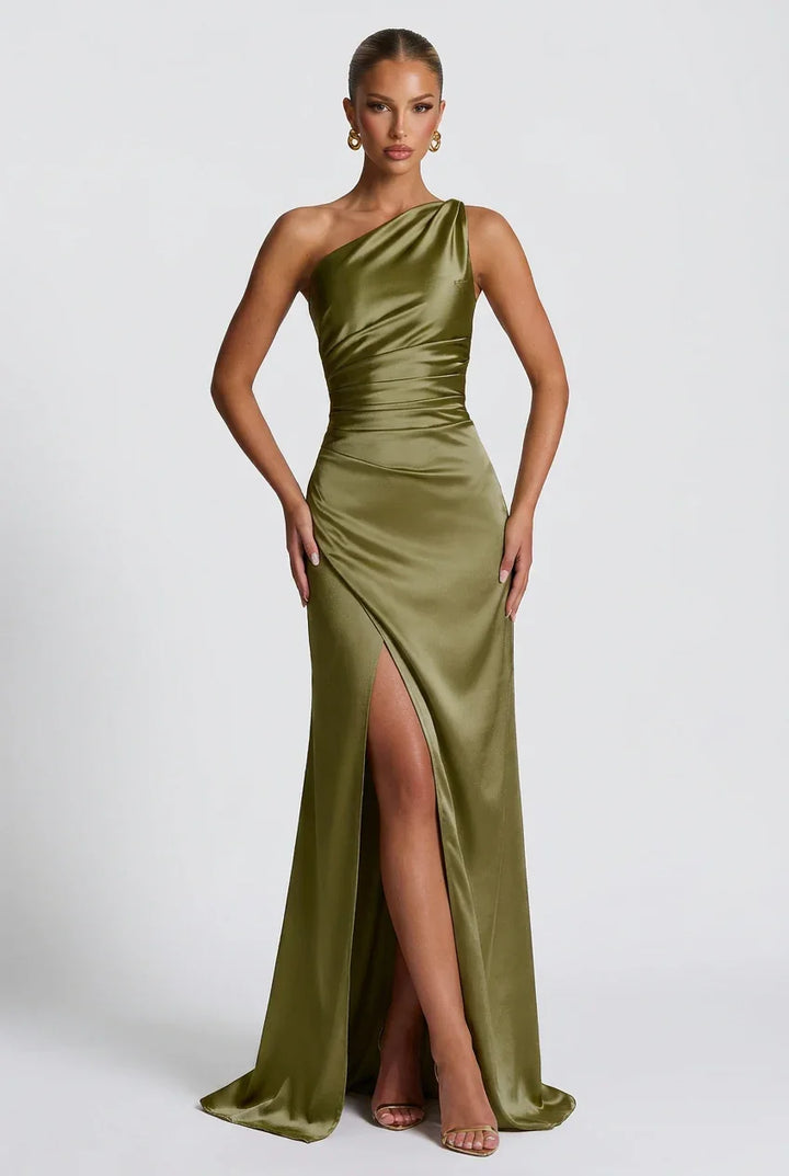Vestido maxi de satén con abertura para mujeres