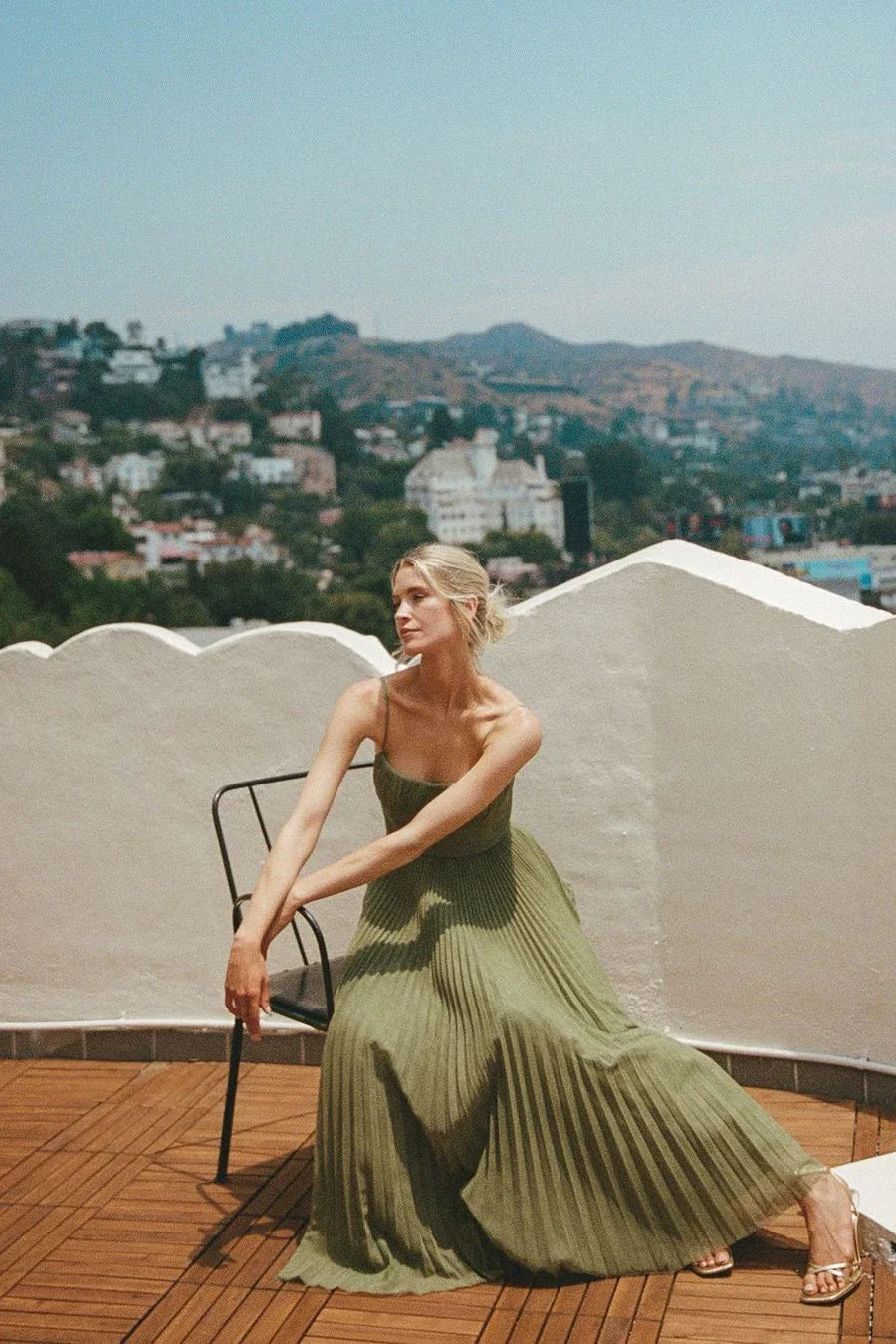 Vestido Maxi plisado verde para mujer