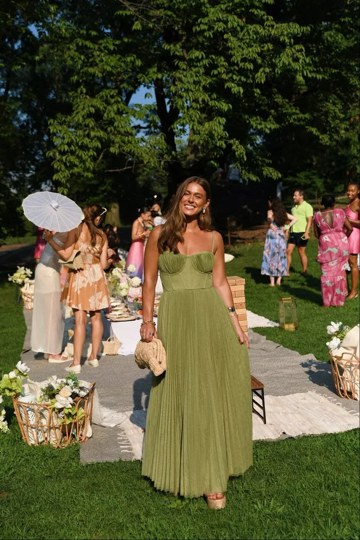 Vestido Maxi plisado verde para mujer