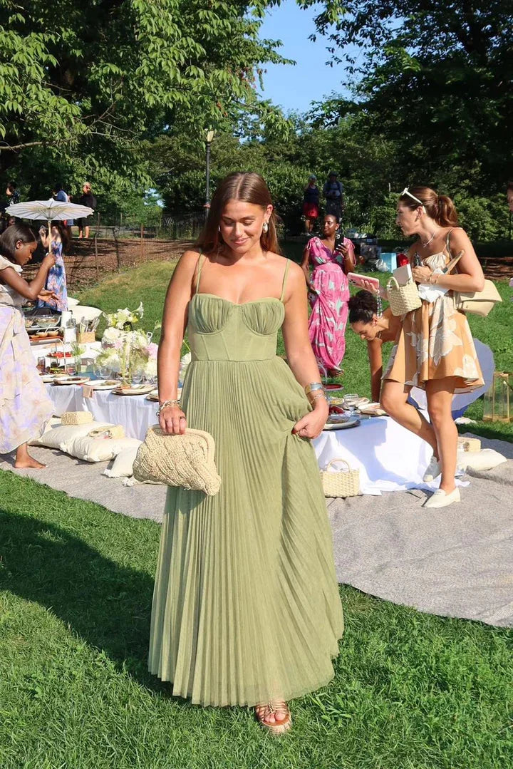 Vestido Maxi plisado verde para mujer