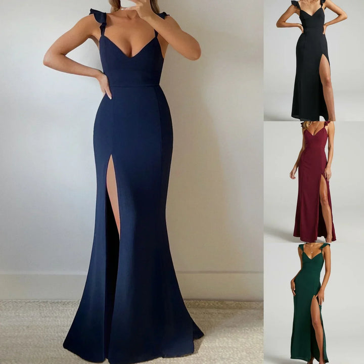 Vestido Maxi de Noche con Hombro Atado y Abertura
