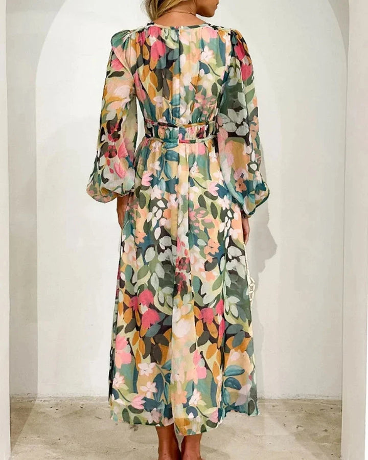 Vestido Maxi Floral con mangas largas y escote en V, boda de primavera
