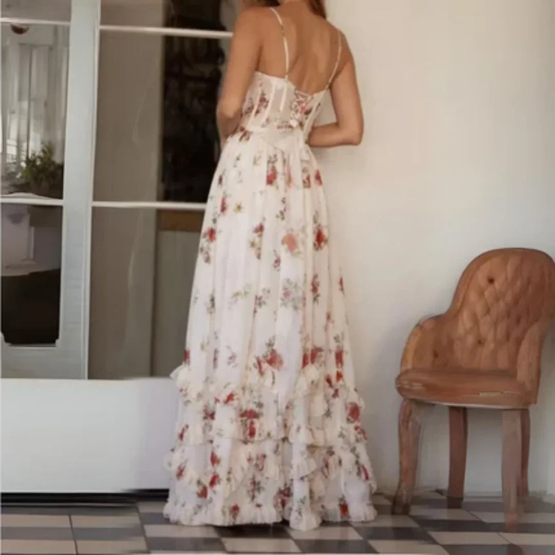 Vestido maxi floral para mujer con abertura y escote
