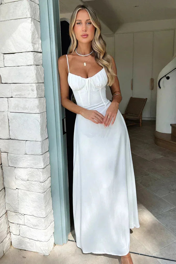 Vestido Maxi sin mangas con fruncidos y tirantes ajustables