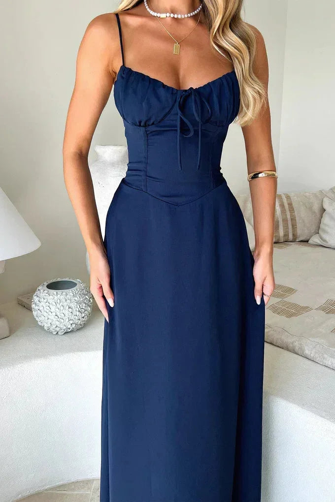 Vestido Maxi sin mangas con fruncidos y tirantes ajustables
