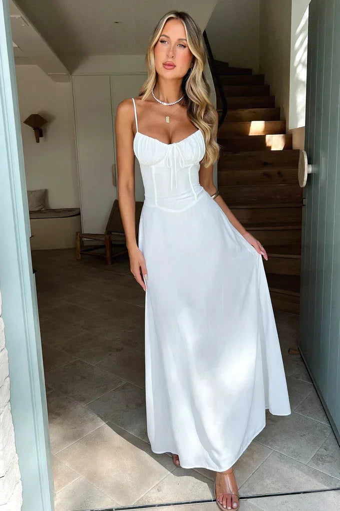 Vestido Maxi sin mangas con fruncidos y tirantes ajustables