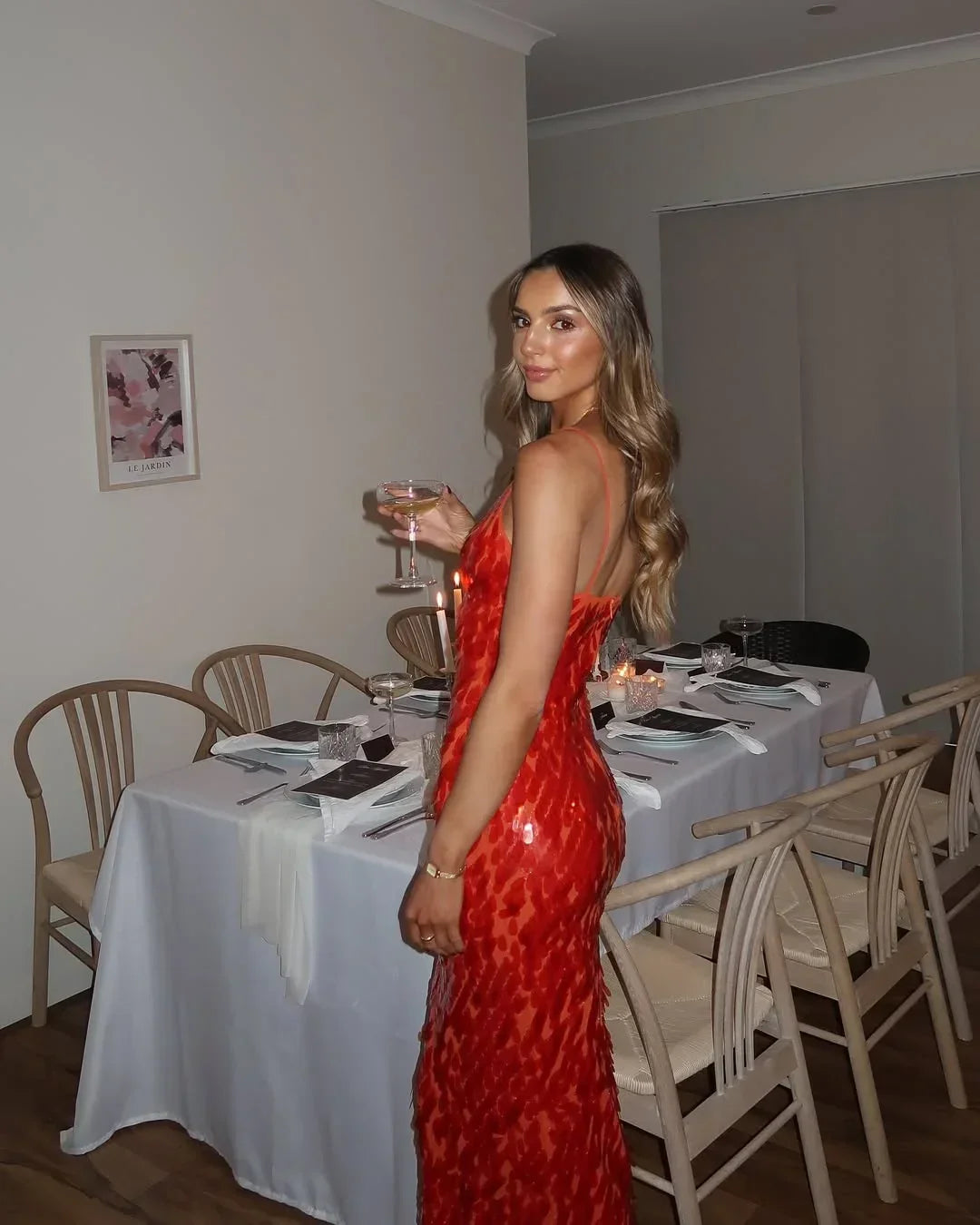 Vestido Maxi rojo de lentejuelas para mujer con tirantes finos, de noche