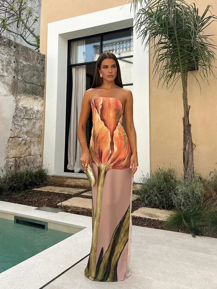 Vestido Maxi sin mangas con estampado floral en naranja
