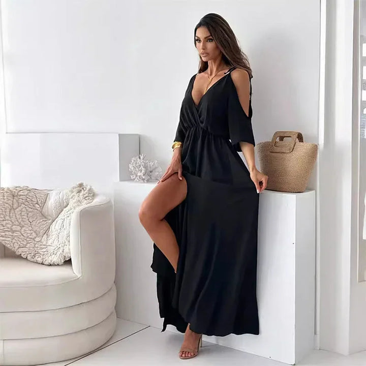 Vestido Maxi de mujer con escote en V y mangas abiertas