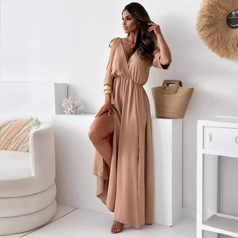Vestido Maxi de mujer con escote en V y mangas abiertas