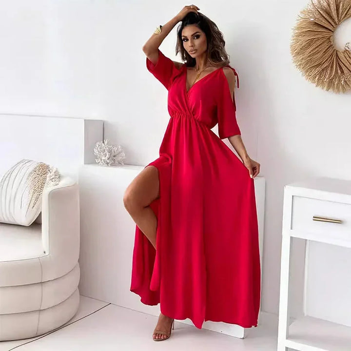 Vestido Maxi de mujer con escote en V y mangas abiertas