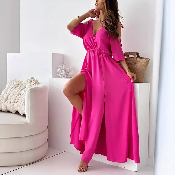 Vestido Maxi de mujer con escote en V y mangas abiertas
