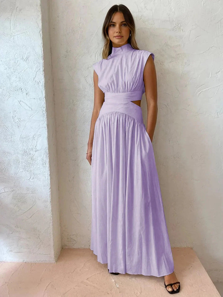 Vestido maxi de verano para mujer con cuello alto y cortes